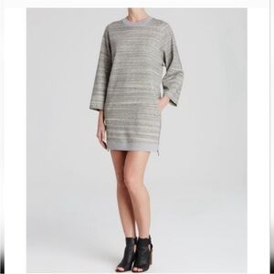 Vince Gray Melange Ribbed Knit Side Zipper Sweatshirt Tunic Dress